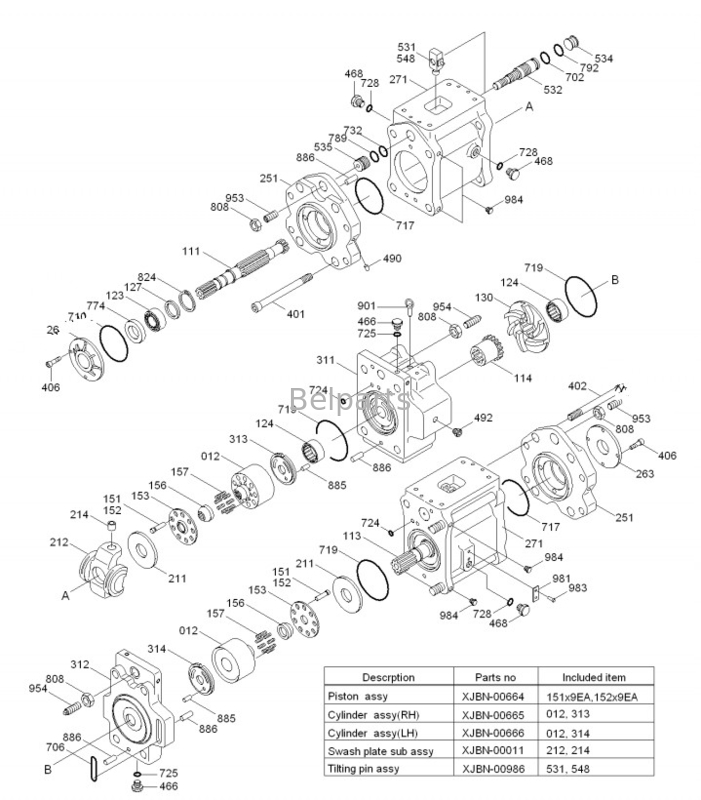 ベルパーツ 掘削機 ハイデュアイ R450lc 水力ポンプ 31NB-10010 31NB-10020 31NB-10022
