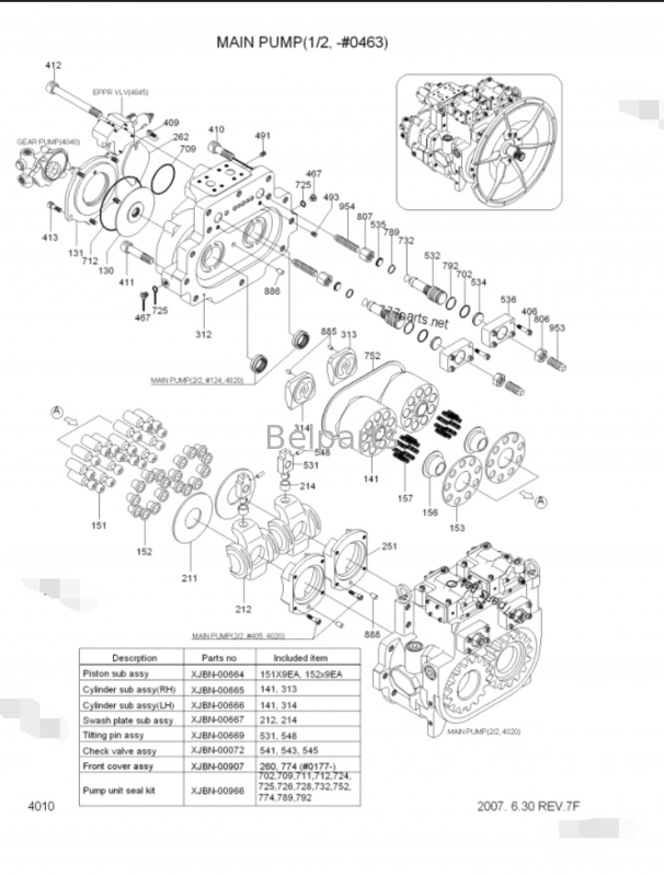 ベルパーツ エグババター メインポンプ R450LC-7 R500LC-7 ヒューンダイ用の水力ポンプ 31NB-10010 31NB-10020 31NB-10022