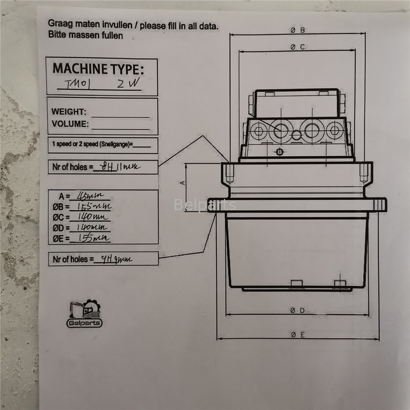 ヒタチ ZX18 IHI 10F2 CX18 クボタ15 SK1.5 掘削機 TM01 最終駆動のための水力モーター